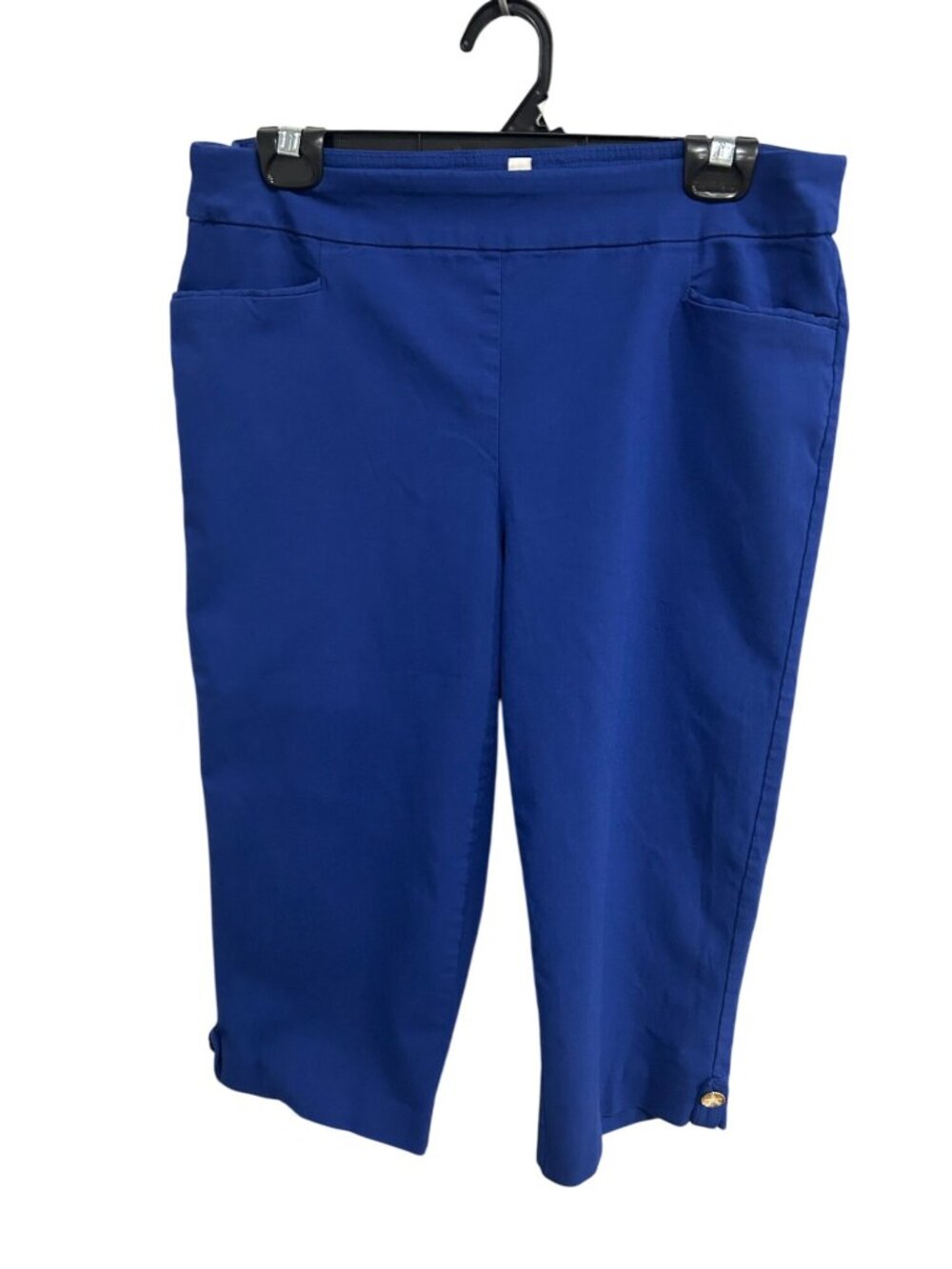 Coral Bay 14P Cobalt Blue Stretch Pull-On Capris Gold Button Nautical Royalcore